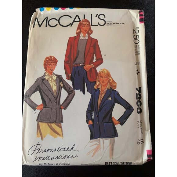 McCall's Misses Jacket Sewing Pattern Sz 18 7263 - Uncut - Picture 9 of 9